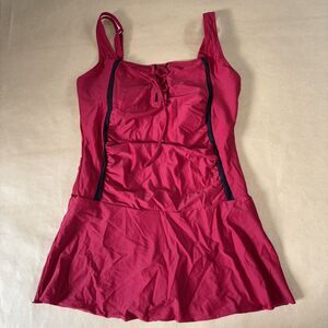 Red And Black Swim Dress Bathing suit Lace Up Front Size Large